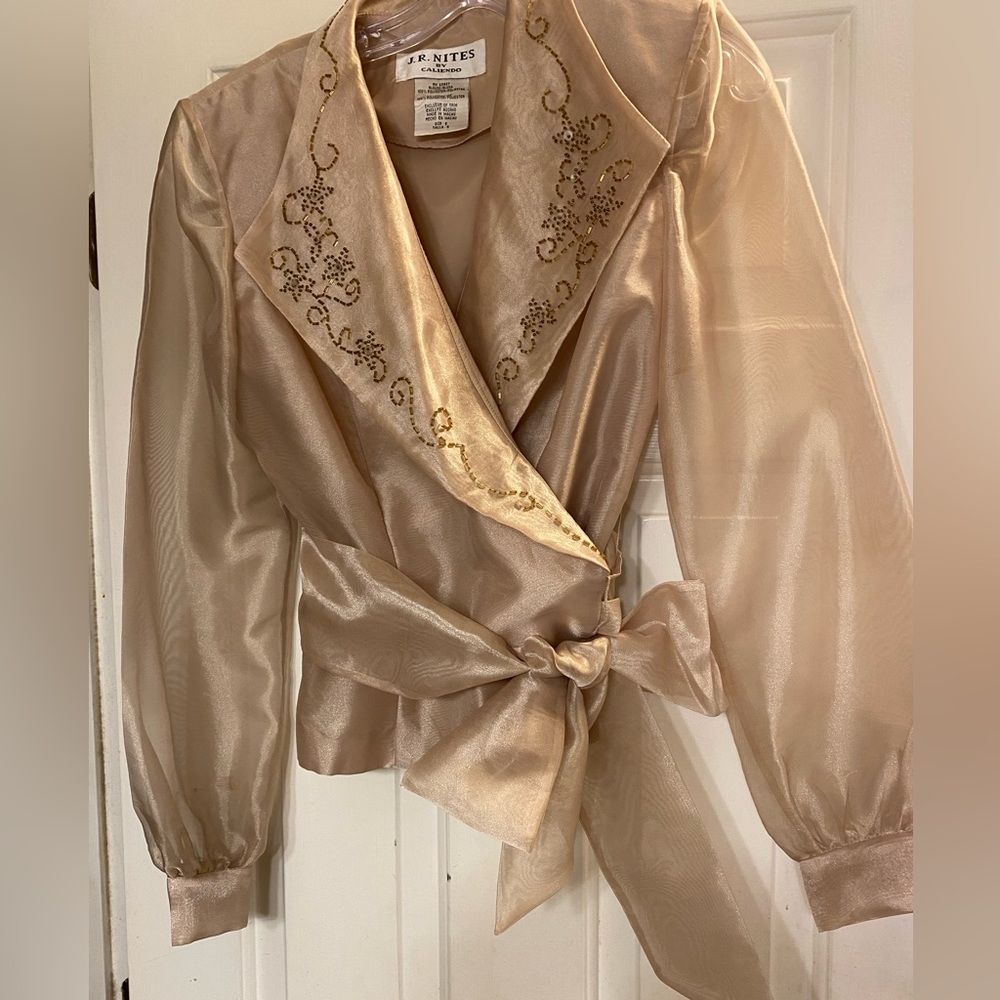 Gold beaded Top Sheer sleeves size 6
